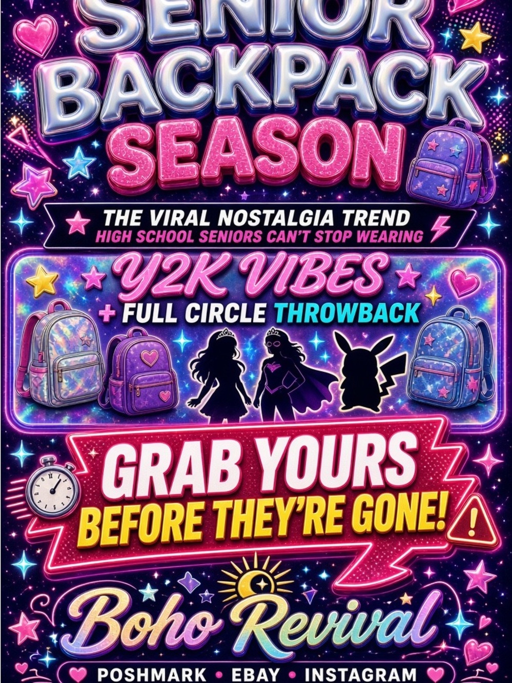 Senior Backpack Trend Y2K Nostalgia π₯πβ¨πβ¨ Viral Cartoon Throwback Limited πβ¨ - Picture 1 of 2